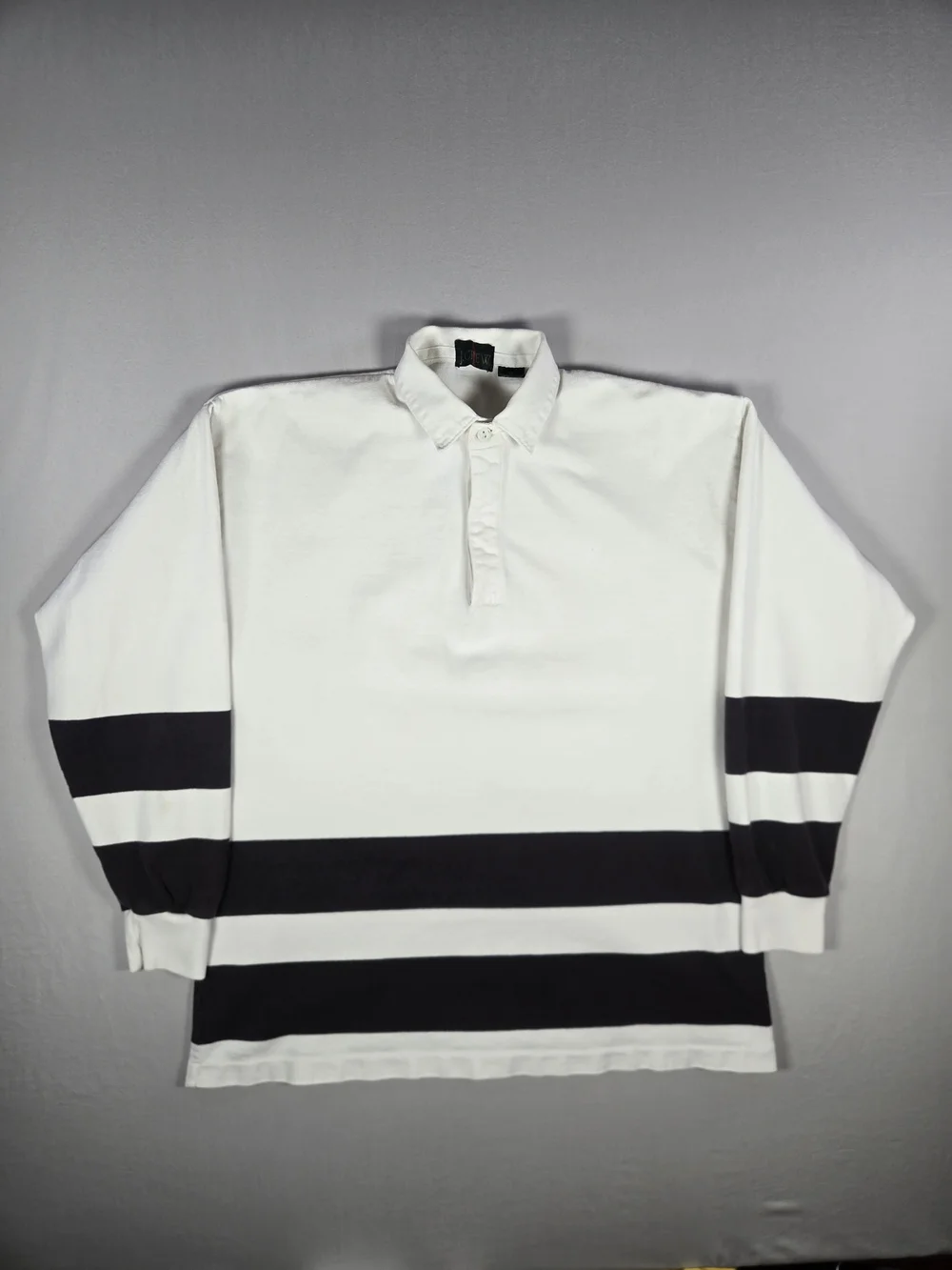 Vintage 80s 90s J Crew Oarsman Red Tag Rugby Preppy Shirt White Navy Stripe